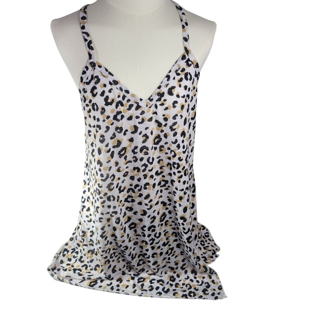 Miken Swim Women White Leopard Print V-neck Racerback Tank Top Size M